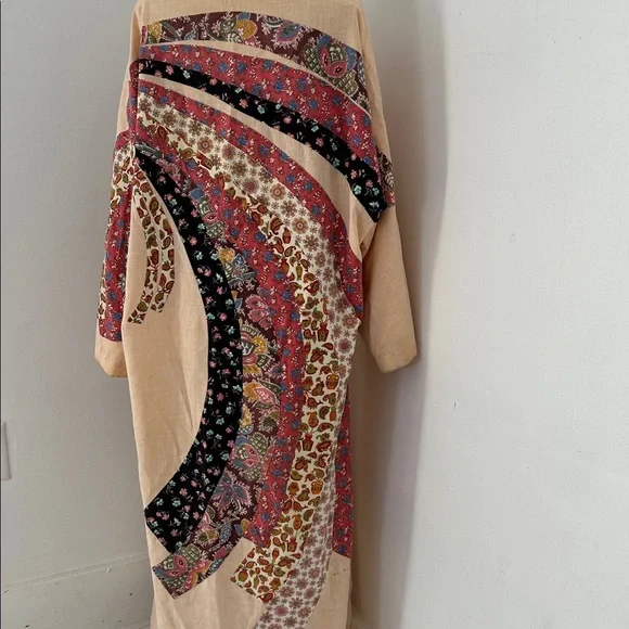 Vintage 70s Patchwork Cotton Kimono Duster Robe - Picture 2 of 6